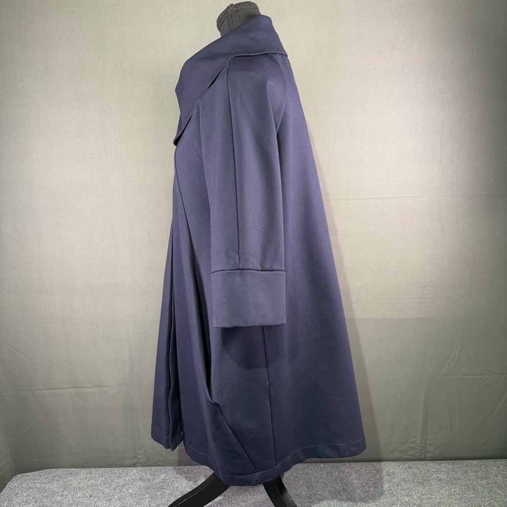 Joseph Ribkoff Jacket Women’s 2 Navy Ponte Knit Cocoon Drape Collar Avant Garde - Picture 3 of 15
